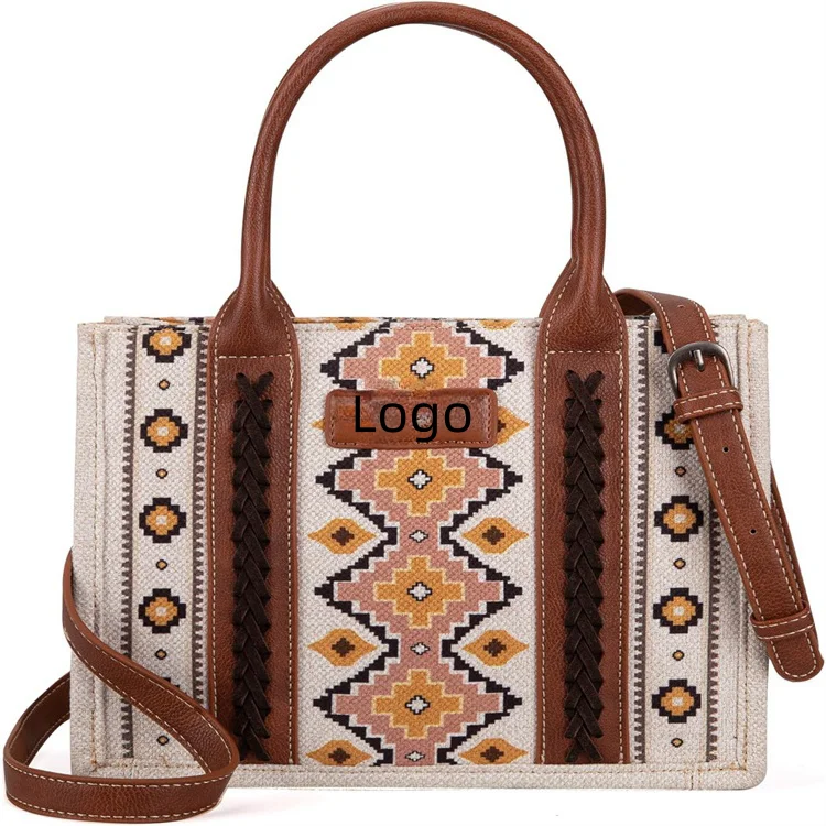 Retro Cotton And Hemp Printed Western Women Handbags Shoulder Handheld Canvas Crossbody Bag With Printing Pattern Logos