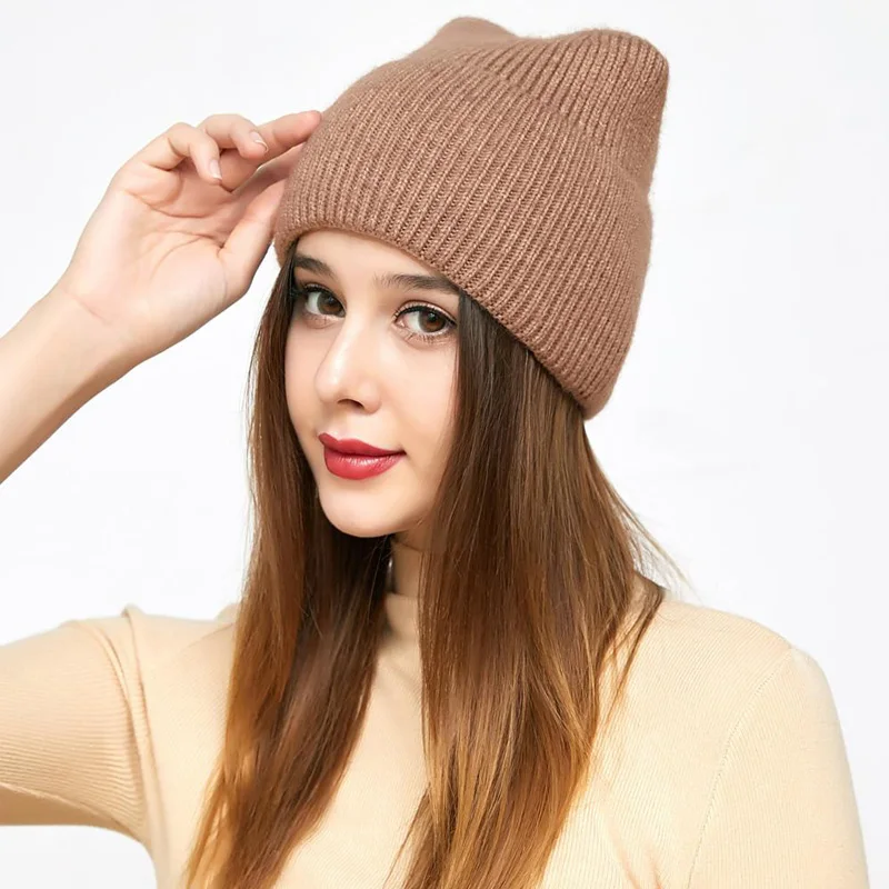 FYB beanie manufacturer custom logo blank acrylic knit beanie with ears cute cat ear beanie women