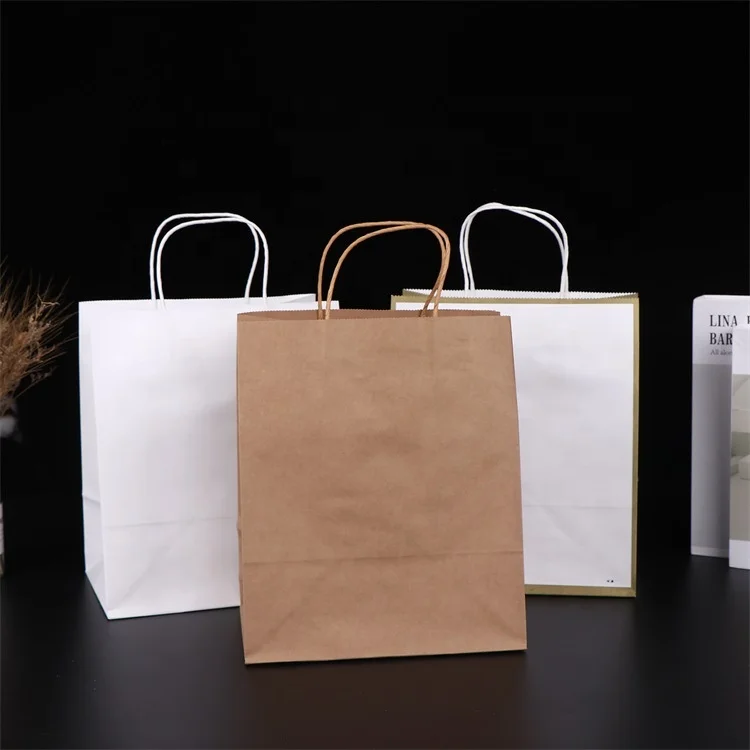 Manufacturer Direct Wholesale Support Custom Printed Your Own Logo White Brown Kraft Gift Craft Shopping Paper Bag With Handles