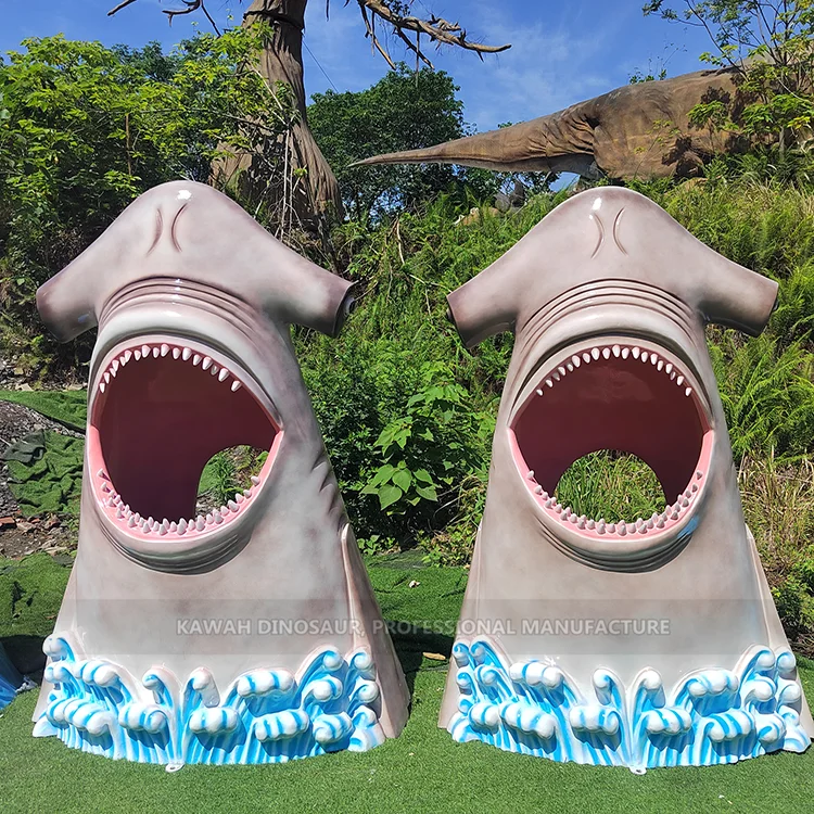 Fun Fiberglass Shark Head Statue for Photo Taking