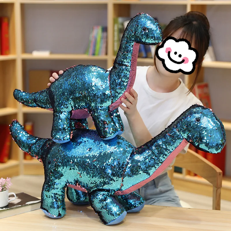 Simulation Cartoon Space Sequin  Dinosaur Pillow Blue Cute Domineering Shaped Dinosaur Plush Toy for Kids