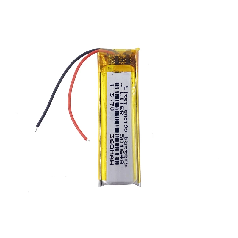 Custom battery 3.7V 501648 360mAh rechargeable lithium polymer battery