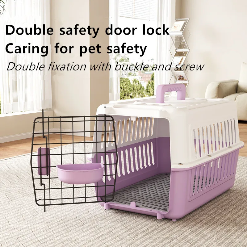 Small Plastic Pet Air Box with Rolling Iron Wire Door Breathable Pet Carriers Cat Carriers Small Animals Dog Cages Pet Travel