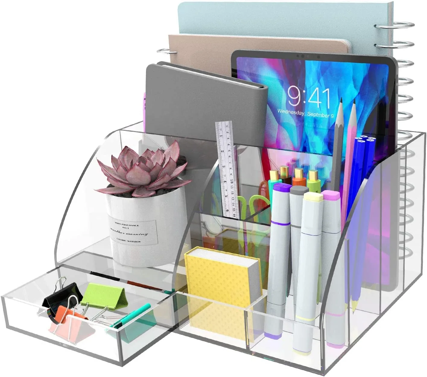 Clear Desk Organizer Office Accessories Multifunctional Acrylic Functional Desk Organizer with 8 Compartments