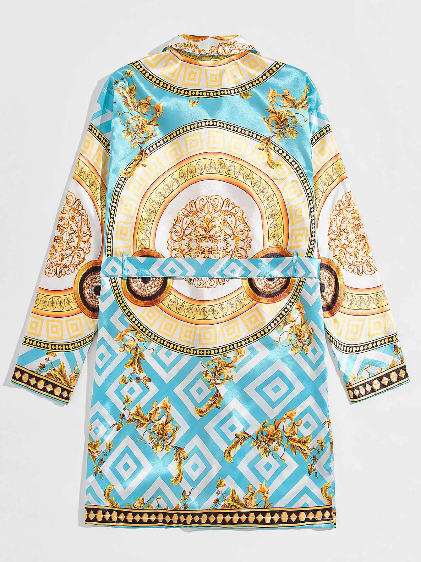 Custom Printed Design Man Bathrobes Satin Adults Mens Luxury Silk Robes