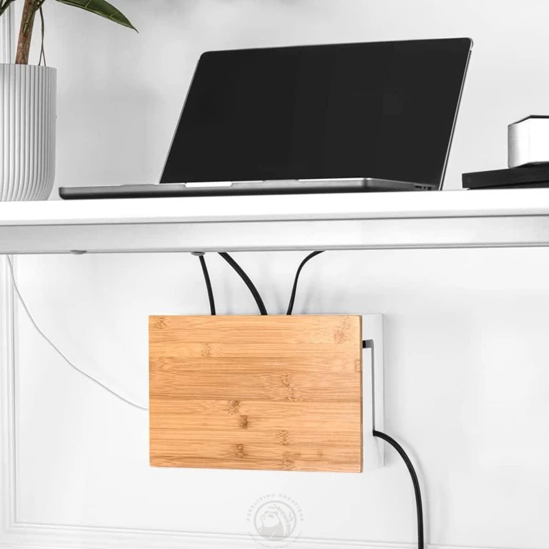 Home Wooden Magnetic Cable Cord Organizer Box Wires Keeper Storage Holder Wall Mount Cable Management Box With Bamboo Lid
