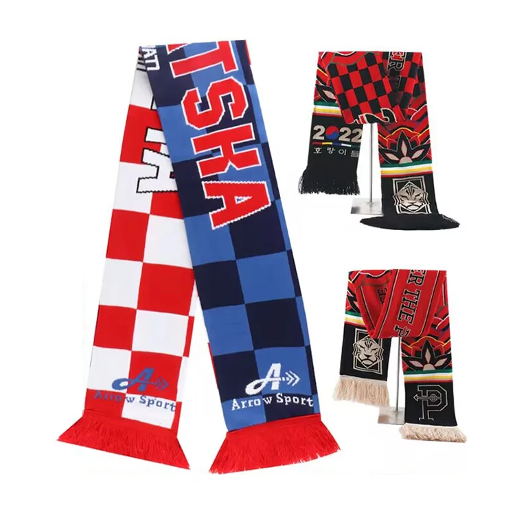 Custom Winter Acrylic Jacquard Knitted Scarves Fashion Soccer Football Fan Scarf