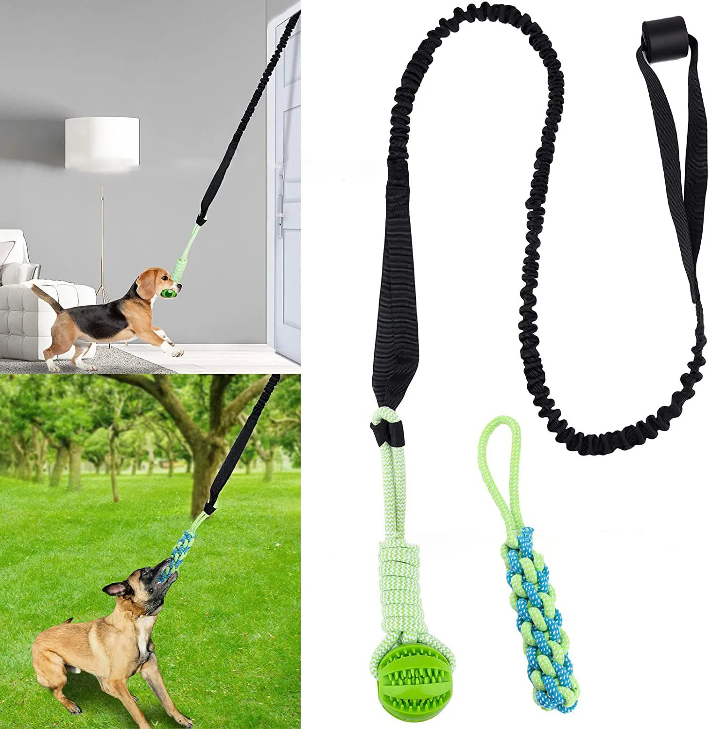 Interactive Retractable Tugger Dog Rope Toy Dog Hanging Bungee Tug Toy With 2 Chew Toys