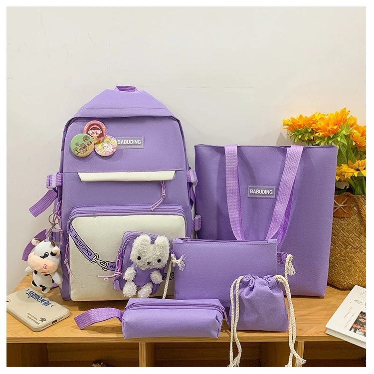 High Quality Durable Fashion Ladies School Bags Set Backpacks Cute Pink College 5 Pieces Girls Backpack Set For Kids