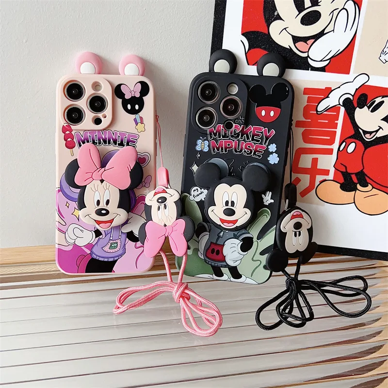 Phone Case Lovely Cartoon Mouse Design Cases for IPhone X XR  XSMAX 13 16 Pro Max Anti-Fall Phone Holder with Neck Lanyard Cover