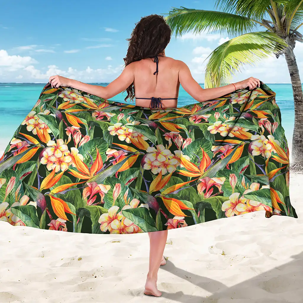 Sublimation Ethnic Bird Of Paradise Pattern Print Beach Sarongs Wrap Custom Logo Pareo Hawaii Beach Sarong OEM Manufacturer