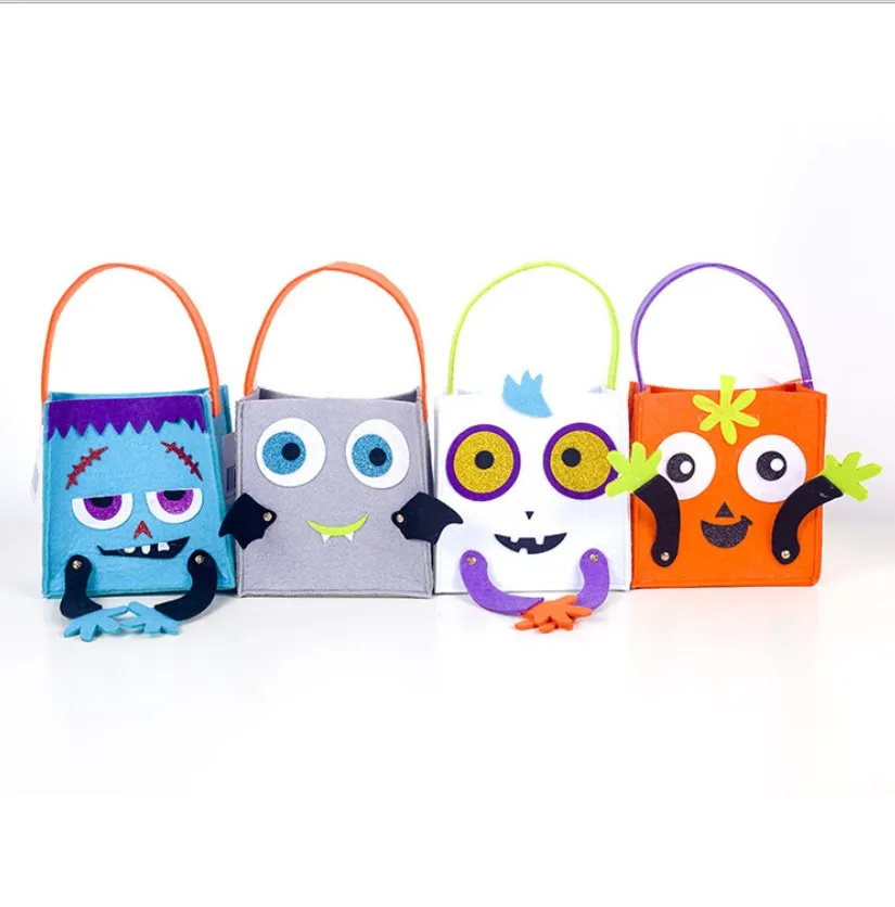 Wholesale Personalized Kids Canvas Candy Gift Bucket Trick or Treat Basket Tote Halloween Bags