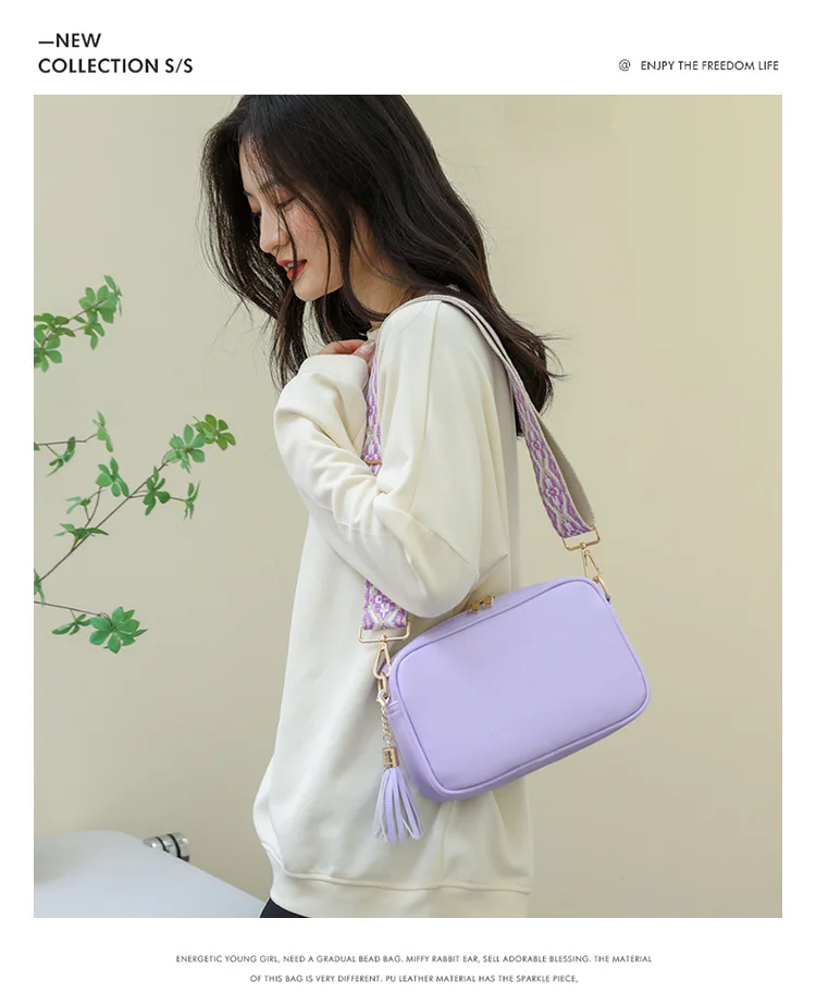 2022 Trendy Solid Colors Leather Ladies Sling Bag Purse Summer Crossbody Bag Custom Women Shoulder Bag with Wide Purse Strap