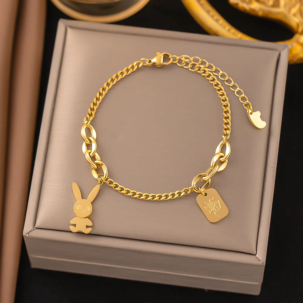 Stainless Steel  Gold Color Thick Chain Bracelet For Women Fashion Charm Link Bangle Jewelry Party Wedding Gifts