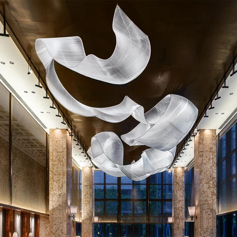 CSLIDO Customized Modern Art Project Chandelier Hotel Lobby Decoration Hanging Light Crystal Glass Ribbon Chandelier