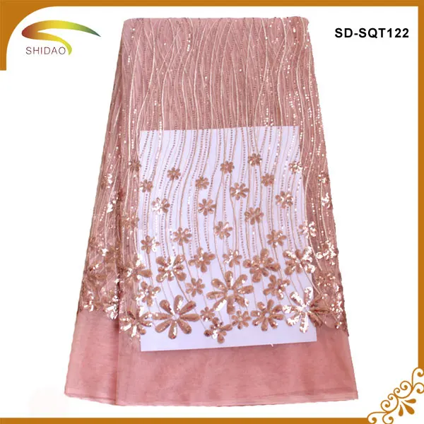shidao french flower sequins wedding dress lace fabric for curtains