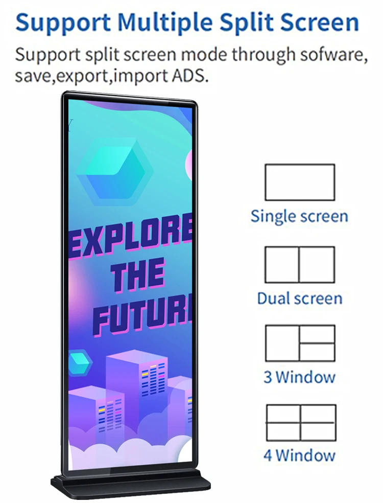 75 inch full screen touch screen kiosk 4k indoor Floor standing vertical advertising poster display screen lcd digital signage