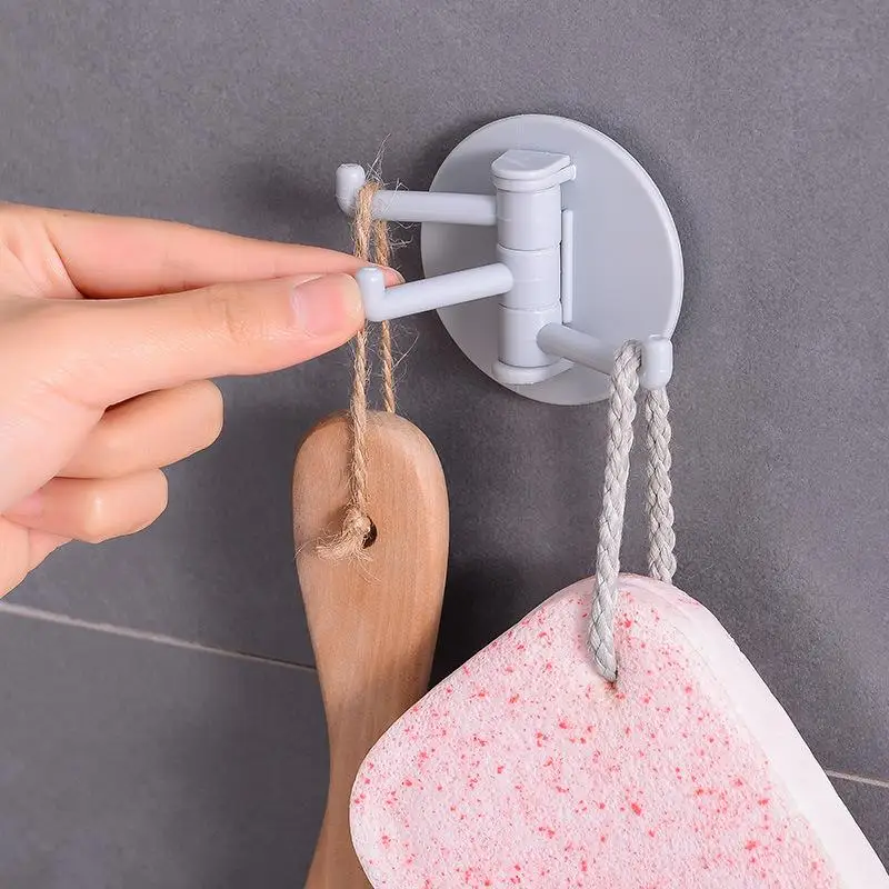 wholesale No trace paste 3 branch rotating hook kitchen bathroom wall hook home plain nail-free sticky hook