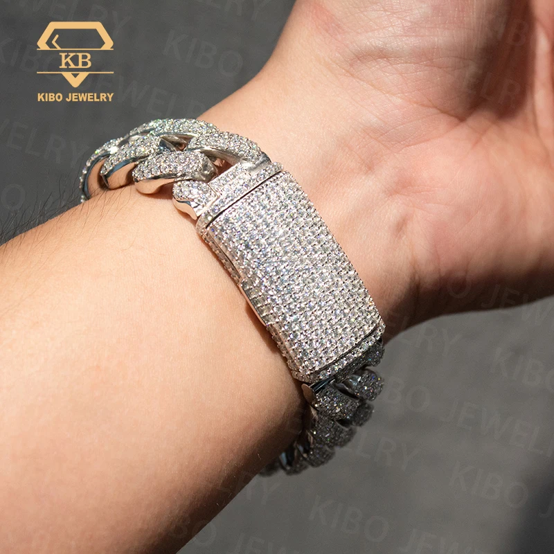 Pass Diamond Tester S925 Silver Vvs Moissanite Diamond Iced out Cuban Link Chain Men Hip Hop Cuban Bracelet