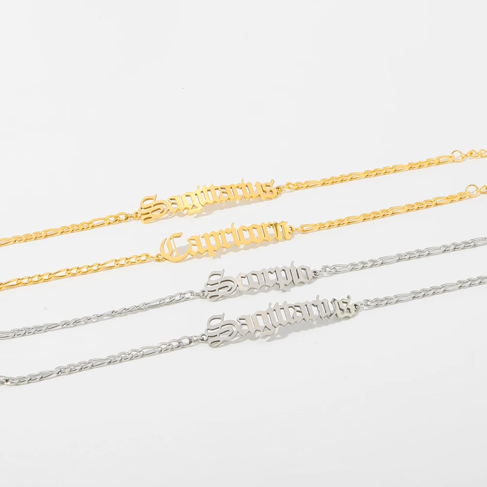 Hot Sale Zodiac Bracelet 18k Gold Plated Stainless Steel Vintage Zodiac Anklet Jewelry Bracelet for Personalized Women