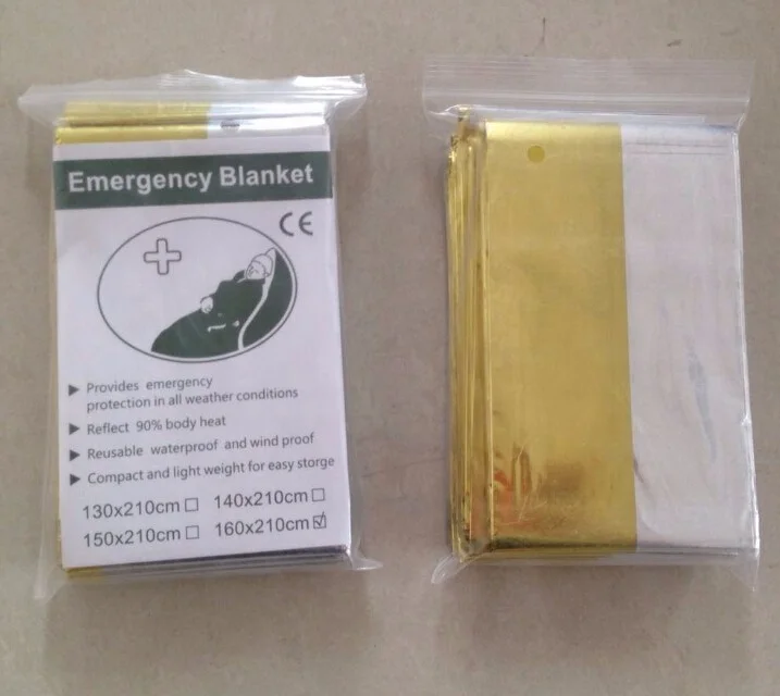 factory direct aluminized PE mylar emergency blanket for outdoors survival camping and first-aid or emergency kit