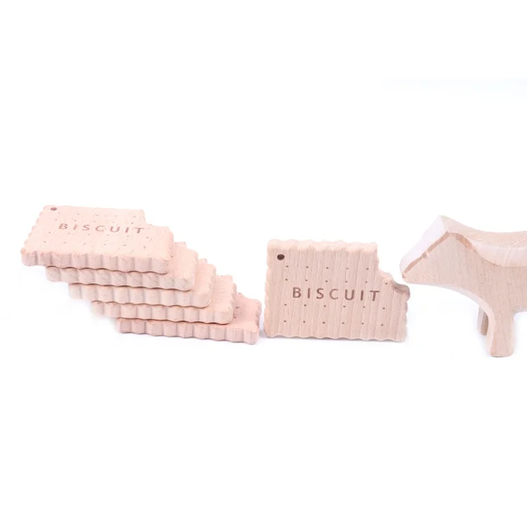 Accessories Baby Shower Gifts Infant Cookie Baby Wood Teether Biscuits Shape Natural Wooden Baby Teether Toys Wood Teething