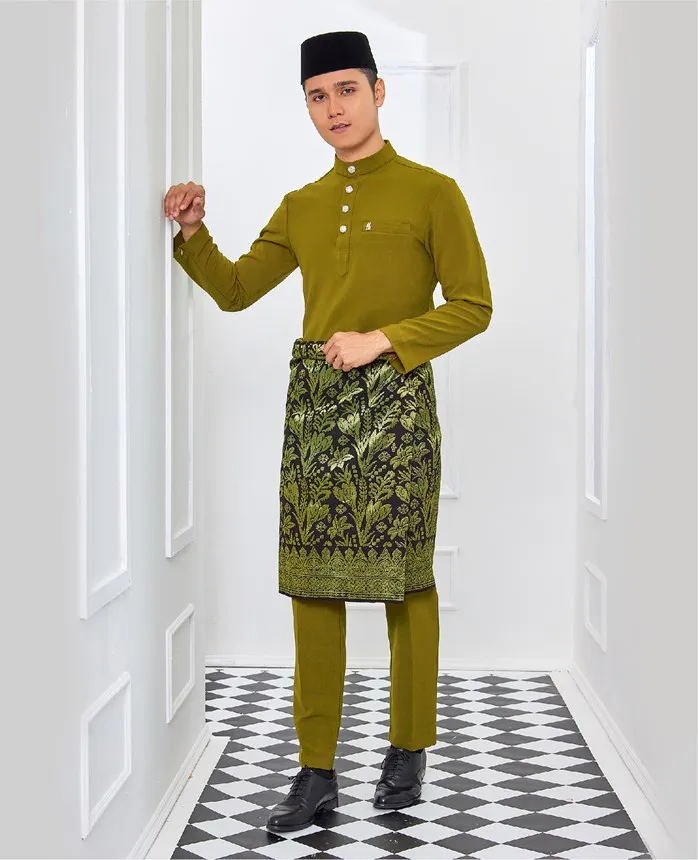 Малазийский мусульманский мужской Baju Kurung Melayu шелковая скрытая молния на левой стороне модель Вышивка S Raya