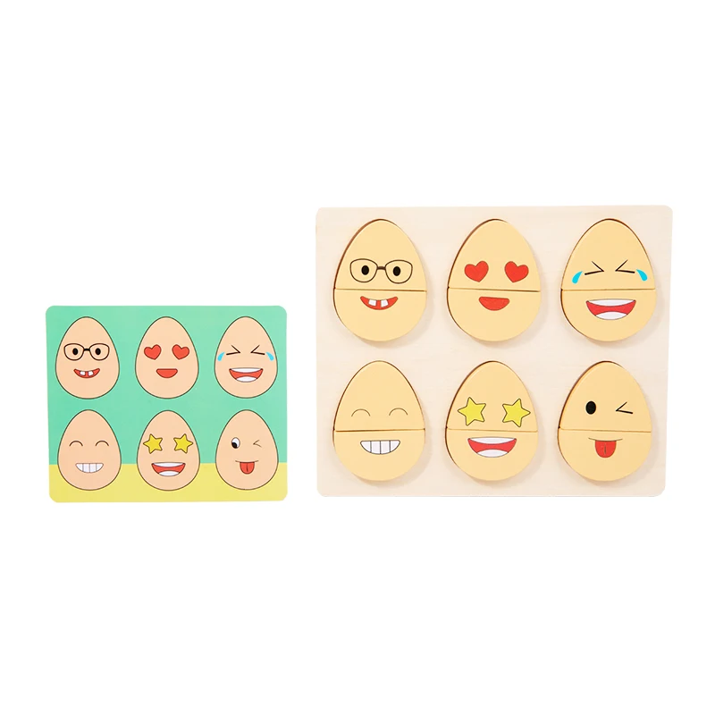 2023 Hot selling wooden puzzle funny expression egg toys for children