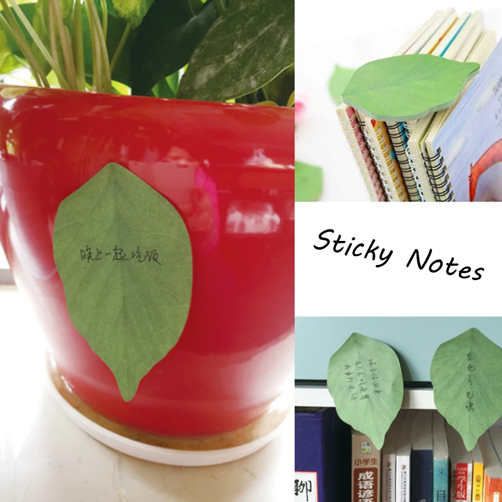 5 Packs Green Leaf-Shaped Sticky Notes Stickers Removable Self-Stick Notes Scratch Pads for Desk Office School Memos