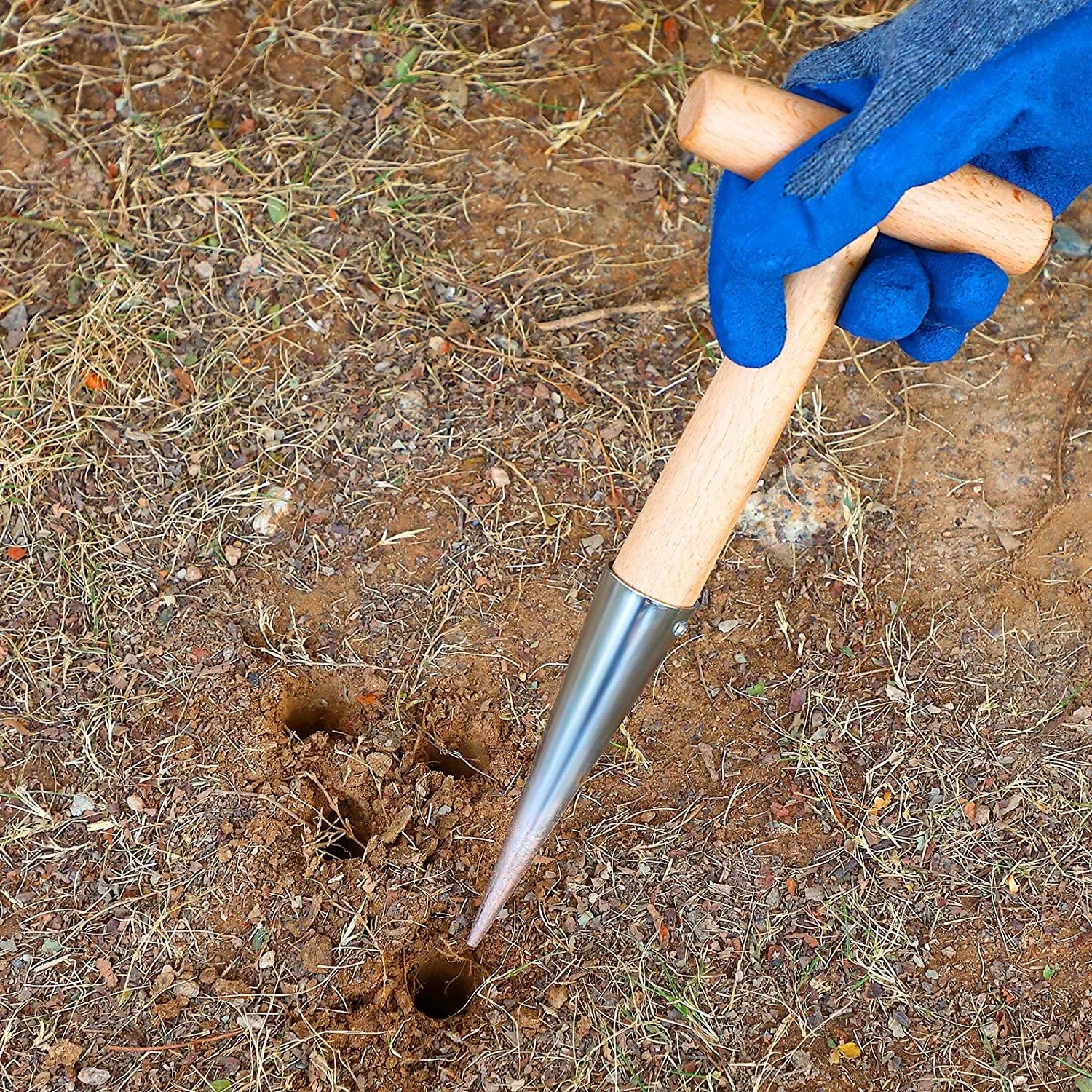 Manufacturer Supply Wood Handled Stainless Steel Sow Dibber for Digging Seeding Transplanting Loose Soil