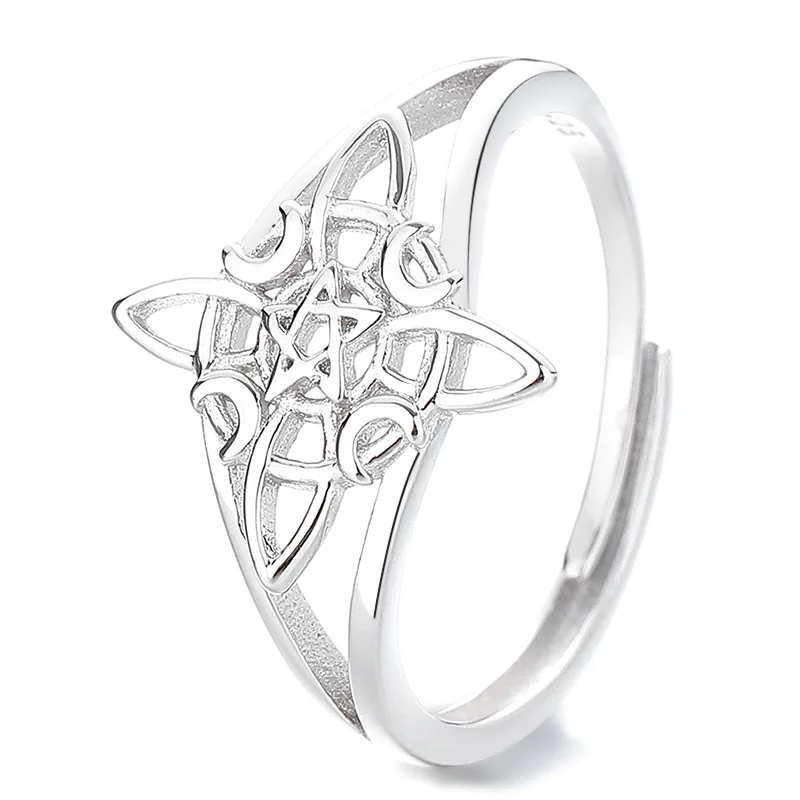 Personalized 925 Sterling Silver Hollowed Out Asterisk Ring Female, INS Star Moon Finger Ring Niche Design Silver Jewelry