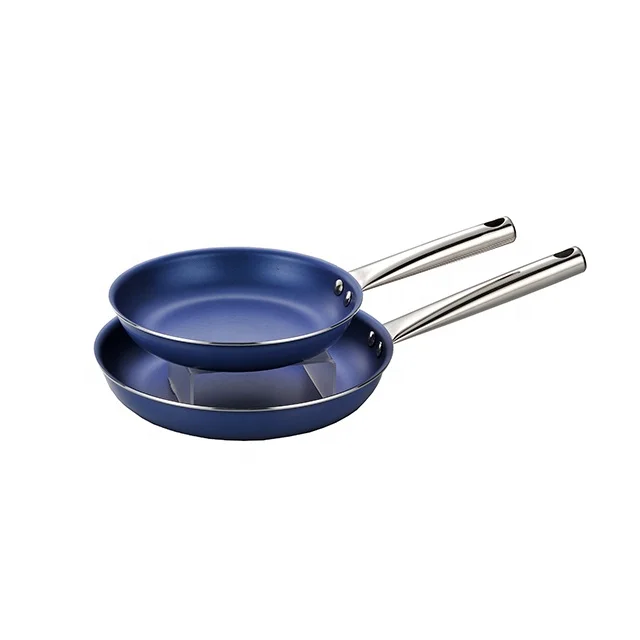 Pressed Aluminum Blue Non Stick Frying Pan Set With Stainless Steel Handle Induction Saute Pan set