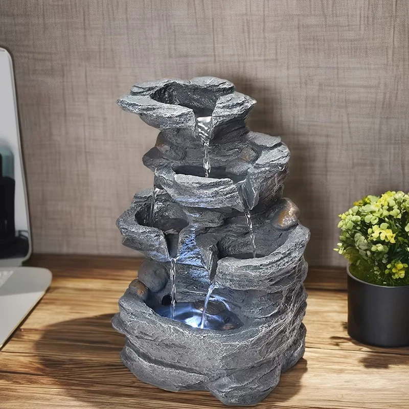Home Office Decor Resin Water Fountain Indoor Stacked Rocks Waterfall Tabletop Water Fountain With Led Light