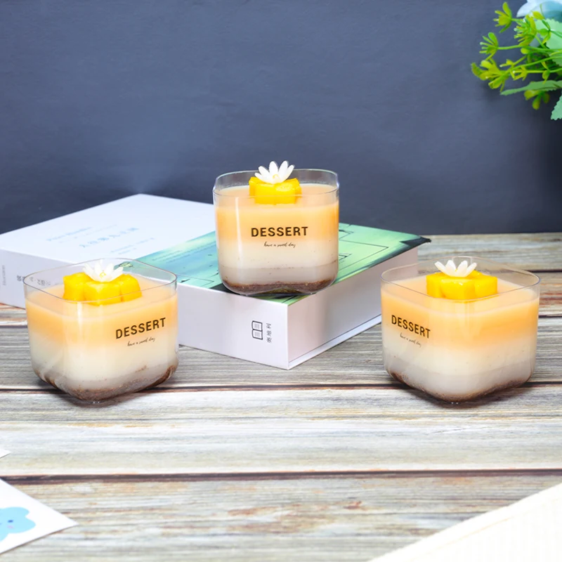 New Customizable printing hard plastic ps square for jelly mousse ice cream dessert cups with lid