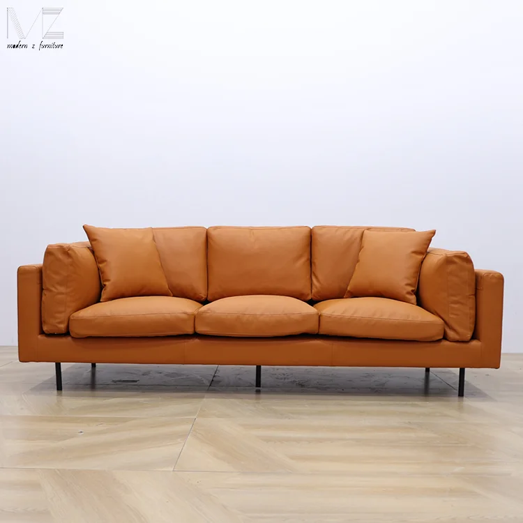 Retro Italian Design Vintage European Modern Living Room Furniture Brown Genuine Corner Tan Leather Sectional Sofas Couches