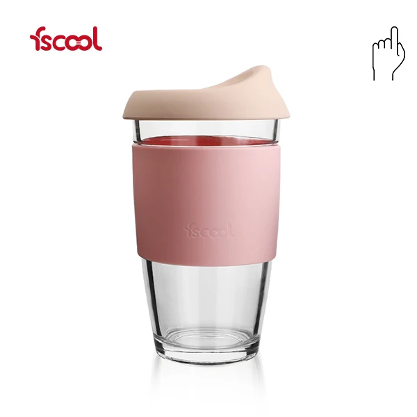 8oz Custom LOGO Cork Sleeve Anti-slip Heat Resistant Reusable Glass Coffee Cup With Silicone Lid