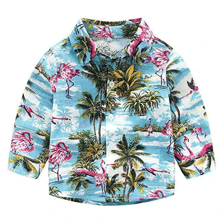 Comfortable Children's Cotton Long Sleeve Hawaiian Aloha Shirt
