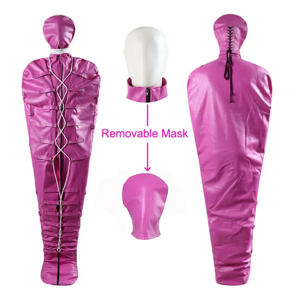 Sex Toy Kit Bodysuit Leather Full Body Wrap Bondage BDSM Binder Straitjacket With Head Hood Fetish Restraints Sleeping Bag Adult