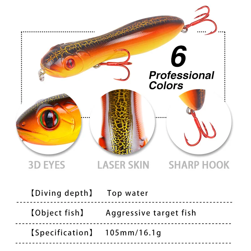 Tackle products Floating TOP Water pencil Luya lures snake head simulation hard lures 10.5cm/16g artificial fishing lures