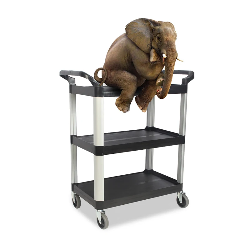 Hotel Kitchen Equipment Service Trolley With Door Plastic Dining Utility Cart 3 Layers Dish Collect Cart With Panel