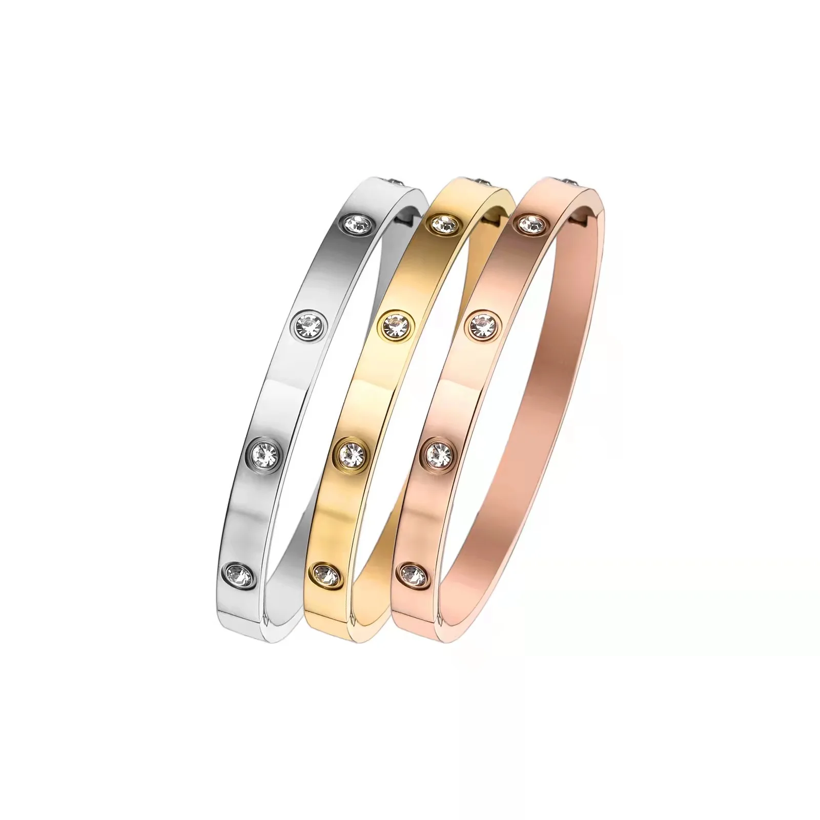 Love Friendship Bracelet Bangle Gold Rose Gold Silver Cubic Zirconia Stainless Steel Hinged Jewelry Crystal Bracelet Birthday Pr