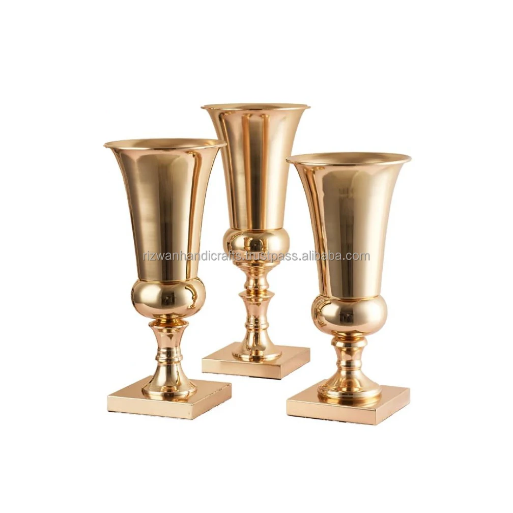 Table Top Gold Color Pedestal Flower Bowl metal wedding flower vase for wedding home decoration.