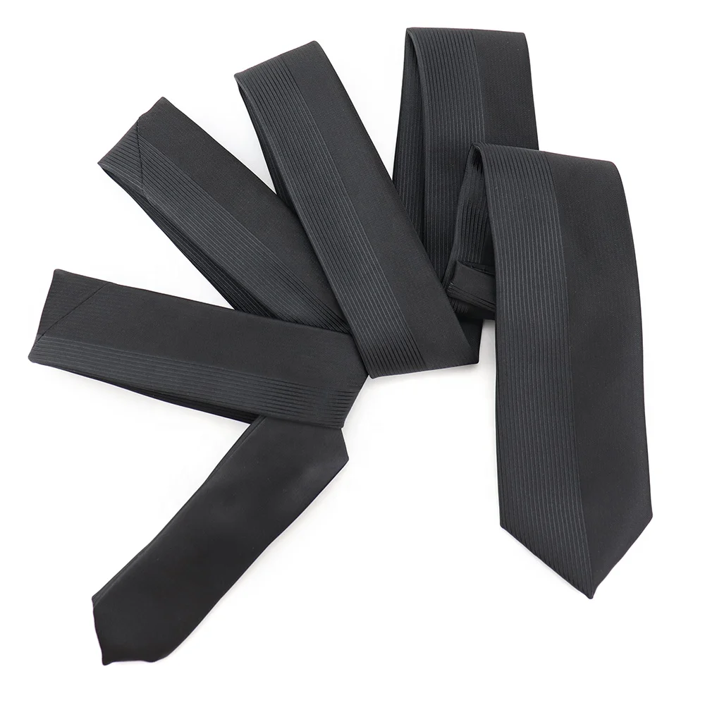 Wholesale Solid Color Polyester Men Office Necktie Custom Logo Woven Black Designer Ties