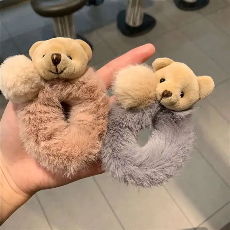 New Style Cute Bear Fur Plush Hair Rope Kids Elastic Hair Bands Rubber Hair Scrunchies For Girls