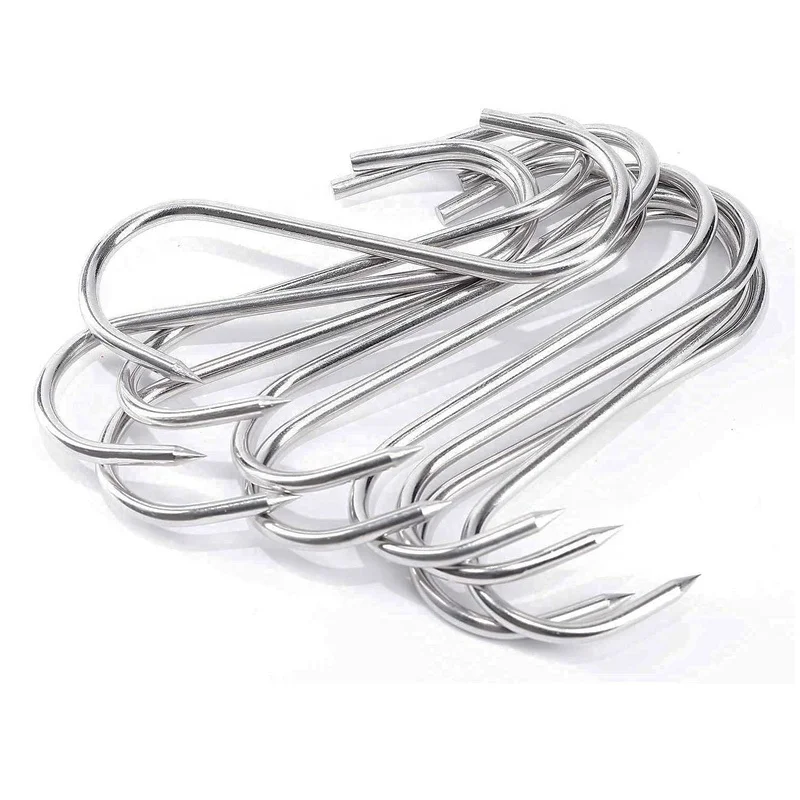 FULE Stainless Steel Butcher Supplies Flower Hook Hanging Flipper Rolling Rail Slaughter House Meat Hooks 12 mm for Butchering