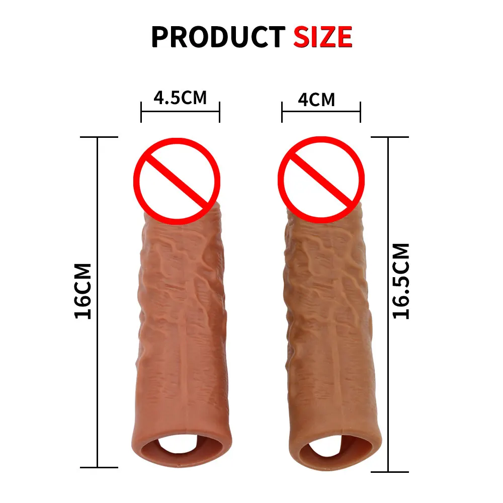 Reusable Penis Sleeve Extender Realistic Penis Condom Silicone Extension  Cock Enlarger Condom Sheath Delay Sex Toy for Men