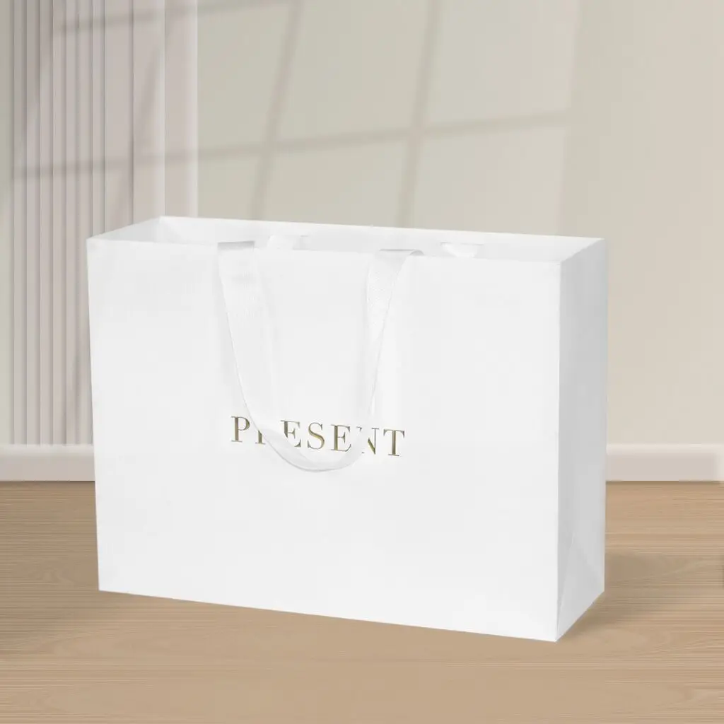 Gold Foil Paper Packaging Bag Factories Flour Ribbon Handle And Metallic Logo Black Cardboard Bags