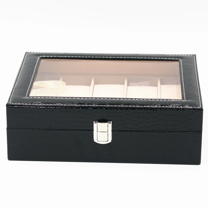 Экологичный черный кейс для часов с 10 отделениями мужчин и женщин Свадебный из искусственной кожи крокодила Подарочный хранения оптовая