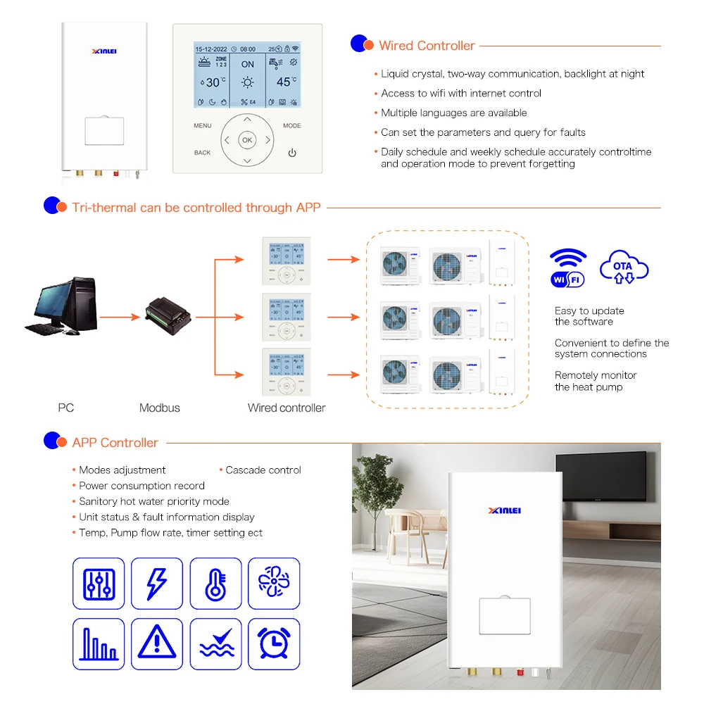 A+++ R32 Full inverter Air Source Air to Water Split Heating Cooling Heat Pumps with WIFI Control
