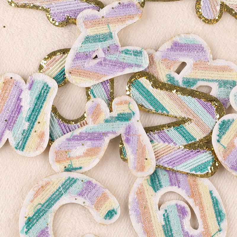 Gold Glitter Embroidered Iron on Letters Alphabet Iron on Letter Patches